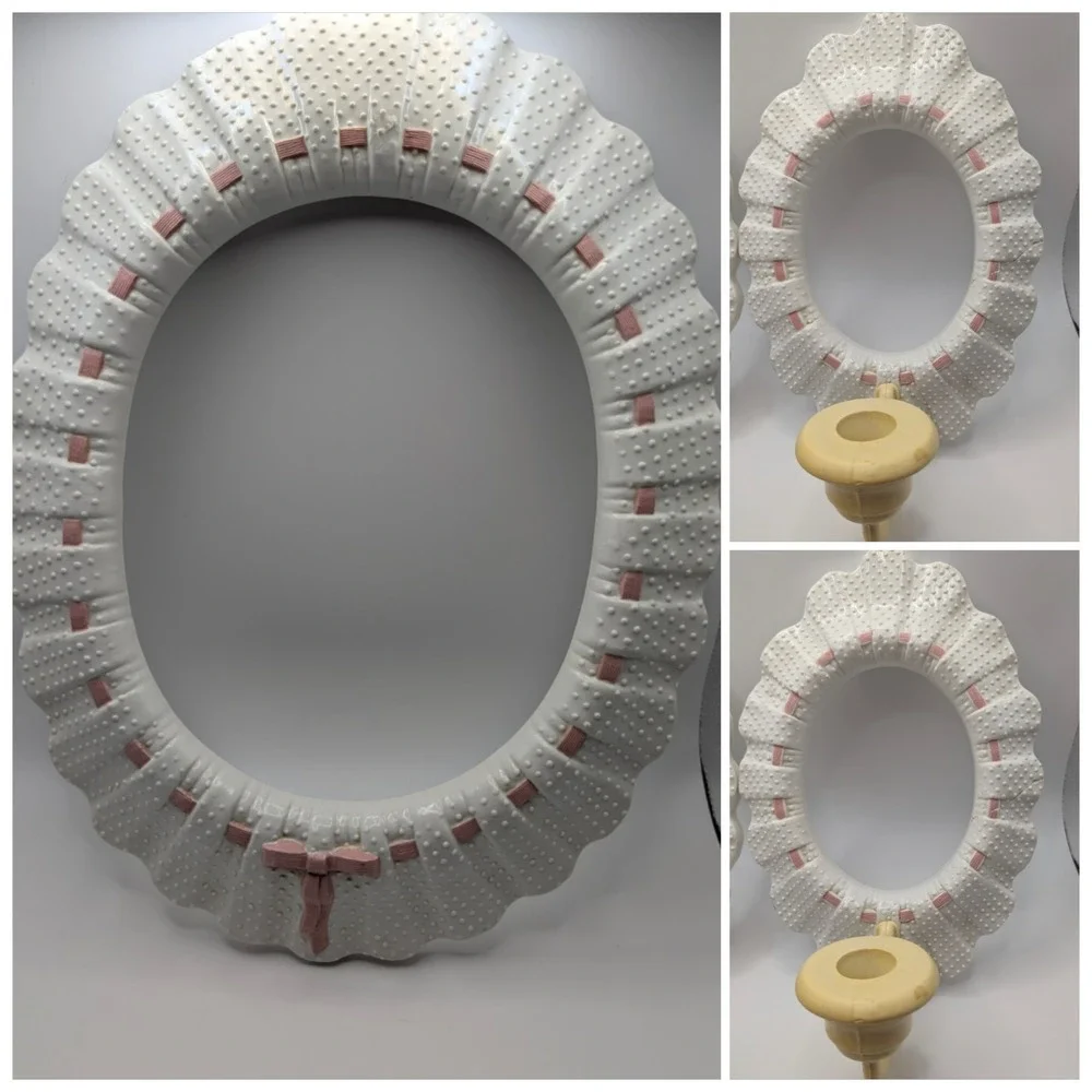 Burwood‎ White Hobnail Pink Ribbon Sconce Candle Holders Cottagecore Wall Set